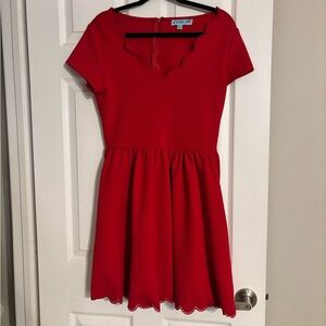 Red Scalloped Hem Dress